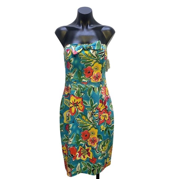 NWT David Meister Multicolor Tropical Print Strapless Dress Size 8 - Picture 1 of 8